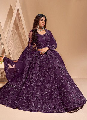 Reelove Factory Embroidered Semi Stitched Lehenga Choli(Purple)