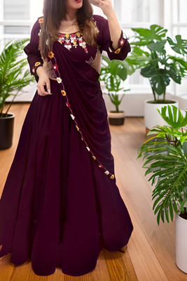 MADHUR HAND WORK ART Embroidered Semi Stitched Lehenga & Crop Top(Purple)