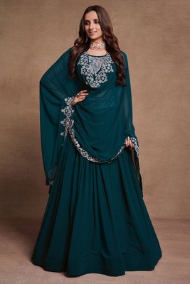 Neel Art Embroidered Semi Stitched Lehenga Choli(Dark Blue)