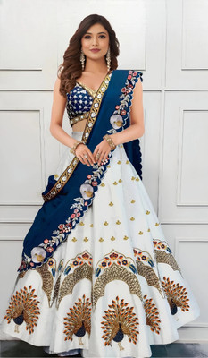 shyamlata Embroidered Semi Stitched Lehenga Choli(White)