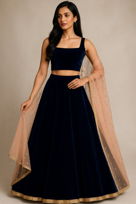 lazyandcrazy shop Self Design Semi Stitched Lehenga Choli(Blue)