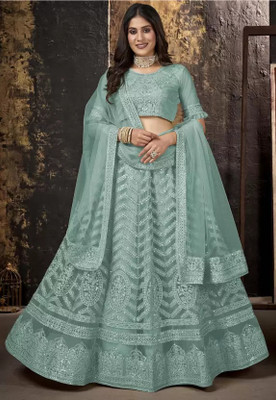 QUEDDY'S Embroidered Semi Stitched Lehenga Choli(Dark Green)