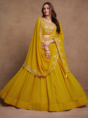 Neel Art Solid Semi Stitched Lehenga Choli(Yellow)