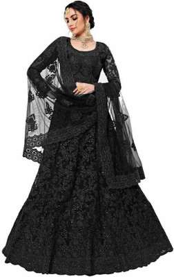 RamKrupa Creation Embellished Semi Stitched Lehenga Choli(Black)