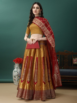 SWAMI STUDIO Self Design Semi Stitched Lehenga Choli(Gold)