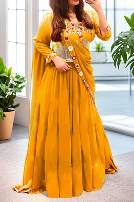 MADHUR HAND WORK ART Embroidered Semi Stitched Lehenga & Crop Top(Yellow)