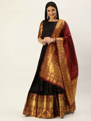 SHREEENATHJICREATION Self Design Semi Stitched Lehenga Choli(Black)