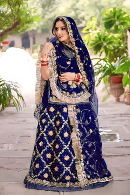 HOUSE OF COMMON Embroidered, Embellished Semi Stitched Rajasthani Poshak(Blue)