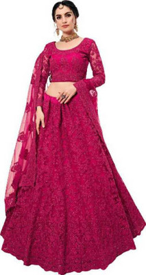 RamKrupa Creation Embroidered Semi Stitched Lehenga Choli(Pink)