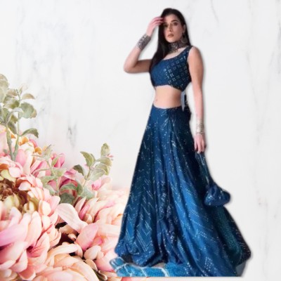 R4milA Embroidered Semi Stitched Lehenga Choli(Blue)