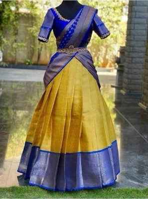 Harshiv Textile Self Design Semi Stitched Lehenga Choli(Gold)