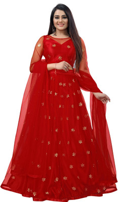 M.KUKADIYA Embroidered Semi Stitched Lehenga Choli(Red)