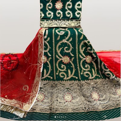 Hemlata Embroidered, Embellished Semi Stitched Rajasthani Poshak(Green)