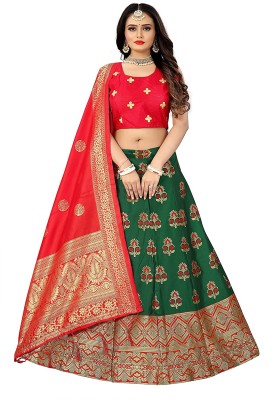 Tishta Floral Print Semi Stitched Lehenga Choli(Dark Green)