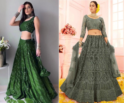 Udbhav Export Embellished Semi Stitched Lehenga Choli(Light Green)