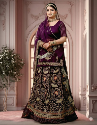 SHREE AMBEY TRADING Embroidered Semi Stitched Rajasthani Poshak(Purple)