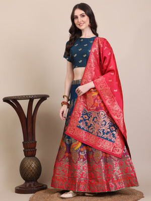 Harshiv Textile Self Design Semi Stitched Lehenga Choli(Light Blue)