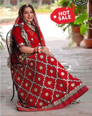 Anjani Textile Embroidered, Embellished Semi Stitched Rajasthani Poshak(Red)