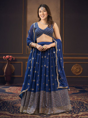 Trijal Fab Embroidered Semi Stitched Lehenga Choli(Blue)