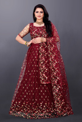 JAY RAMDEV FASHION Embroidered Semi Stitched Lehenga Choli(Maroon)