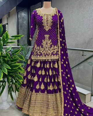 PEDR TRENDS Embroidered Semi Stitched Lehenga Choli(Purple)