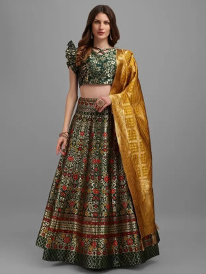 Tishta Floral Print Semi Stitched Lehenga Choli(Multicolor)