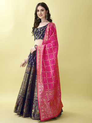 SWAMI STUDIO Self Design Semi Stitched Lehenga Choli(Dark Blue)