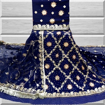 balaji textiles Embroidered, Embellished Semi Stitched Rajasthani Poshak(Dark Blue)