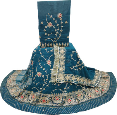 MANTUSHTI Embroidered Semi Stitched Rajasthani Poshak(Blue)