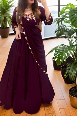 MADHUR HAND WORK ART Embroidered Semi Stitched Lehenga & Crop Top(Purple)