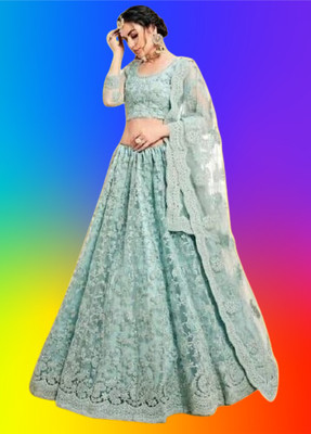 Miara Embroidered, Self Design Semi Stitched Lehenga Choli(Light Blue)