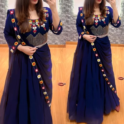 MADHUR HAND WORK ART Embroidered Semi Stitched Lehenga & Crop Top(Blue)