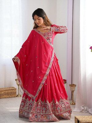 Reelove Factory Embroidered Semi Stitched Lehenga Choli(Red)