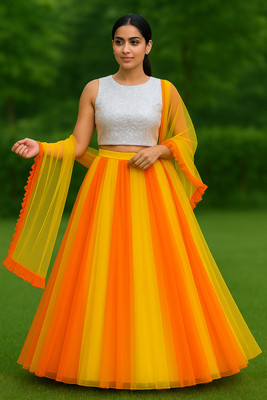lazyandcrazy shop Leheriya Semi Stitched Lehenga Choli(Yellow)