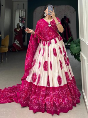 Aneri International Printed Semi Stitched Lehenga Choli(Pink, White)