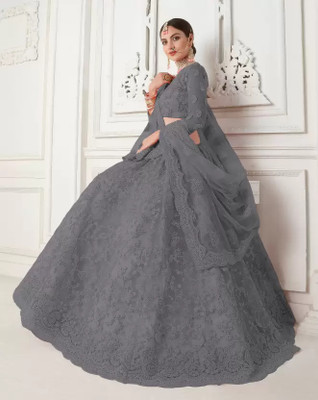 RamKrupa Creation Embroidered Semi Stitched Lehenga Choli(Grey)