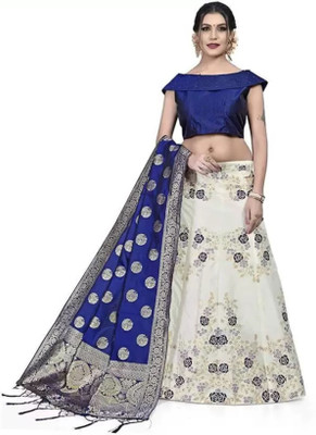 Tishta Floral Print Semi Stitched Lehenga Choli(White)
