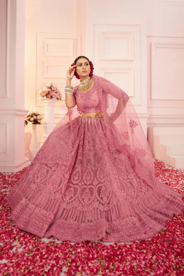 Udbhav Export Embroidered Semi Stitched Lehenga Choli(Pink)