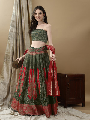 SWAMI STUDIO Self Design Semi Stitched Lehenga Choli(Green, Maroon)