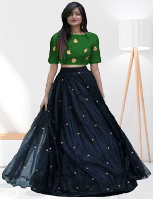 NJ FASHION Self Design Semi Stitched Lehenga Choli(Green, Black)