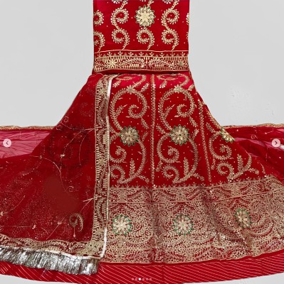 New Pooja Embroidered, Embellished, Self Design Semi Stitched Lehenga Choli(Red, Red)