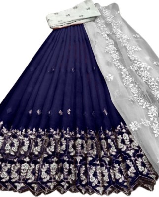 SROLY Embroidered Semi Stitched Lehenga Choli(Dark Blue)