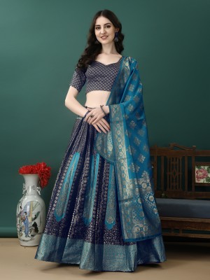 SWAMI STUDIO Self Design Semi Stitched Lehenga Choli(Dark Blue)