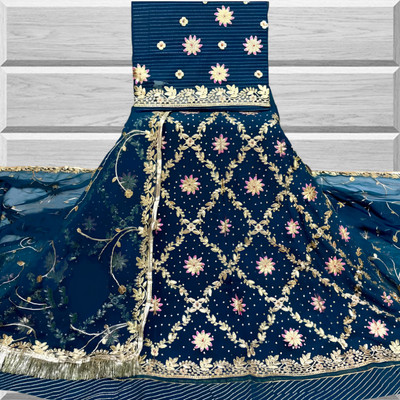 MADHUR HAND WORK ART Embroidered, Embellished Semi Stitched Lehenga Choli(Blue, Gold)