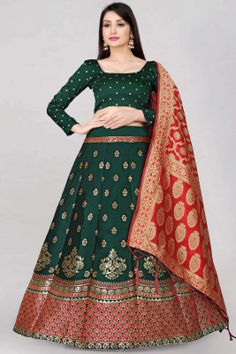 JANVI CREATION Self Design Semi Stitched Lehenga Choli(Green)