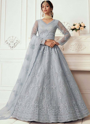 RamKrupa Creation Embroidered Semi Stitched Lehenga Choli(Grey)