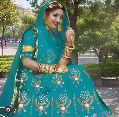 Anjani Textile Embroidered Semi Stitched Rajasthani Poshak(Light Blue)