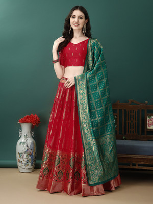 SWAMI STUDIO Self Design Semi Stitched Lehenga Choli(Red)