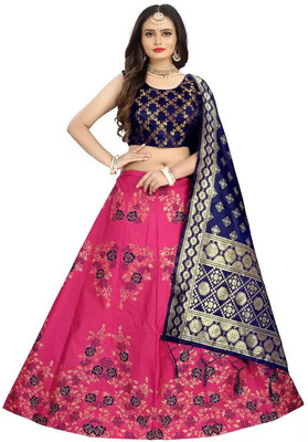 Tishta Floral Print Semi Stitched Lehenga Choli(Pink)