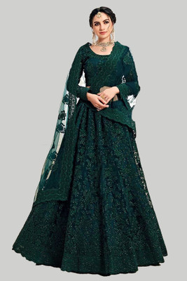 SHAREEJI CREATION Embroidered, Embellished, Self Design Semi Stitched Lehenga Choli(Green)
